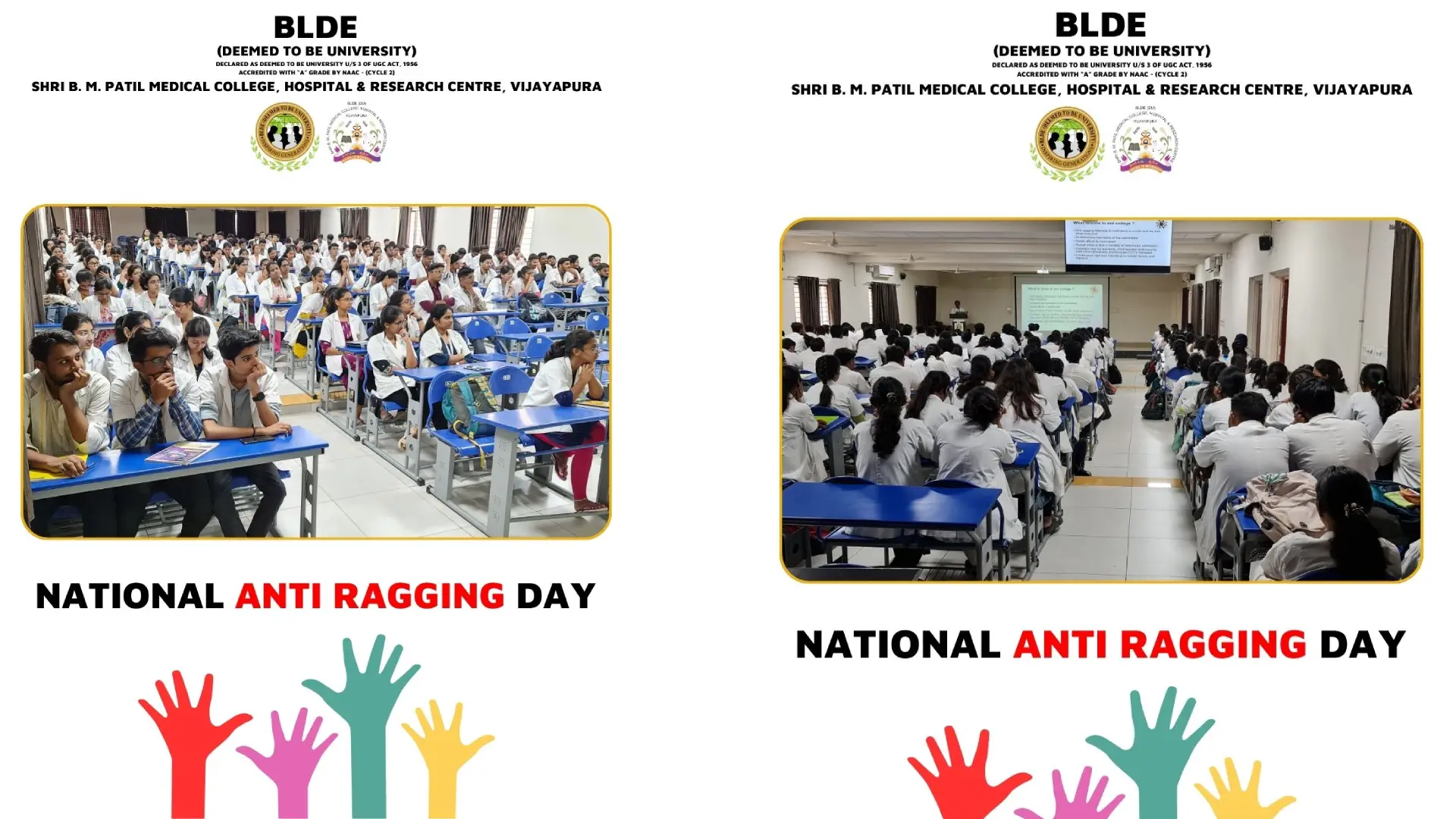 The National Anti-ragging day was observed on 12-08-2024 between 12 pm to 1 pm in Anatomy Lecture Hall.