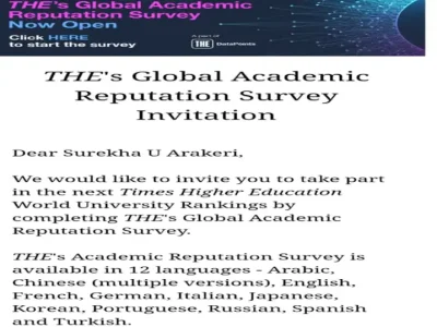 DR S.U ARAKERI WAS INVITED FOR THE’S GLOBAL ACADEMIC SURVEY 2023